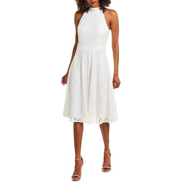 Tahari ASL White Lace A-Line Sleeveless Tie Back Dress Size 6 - Picture 1 of 10